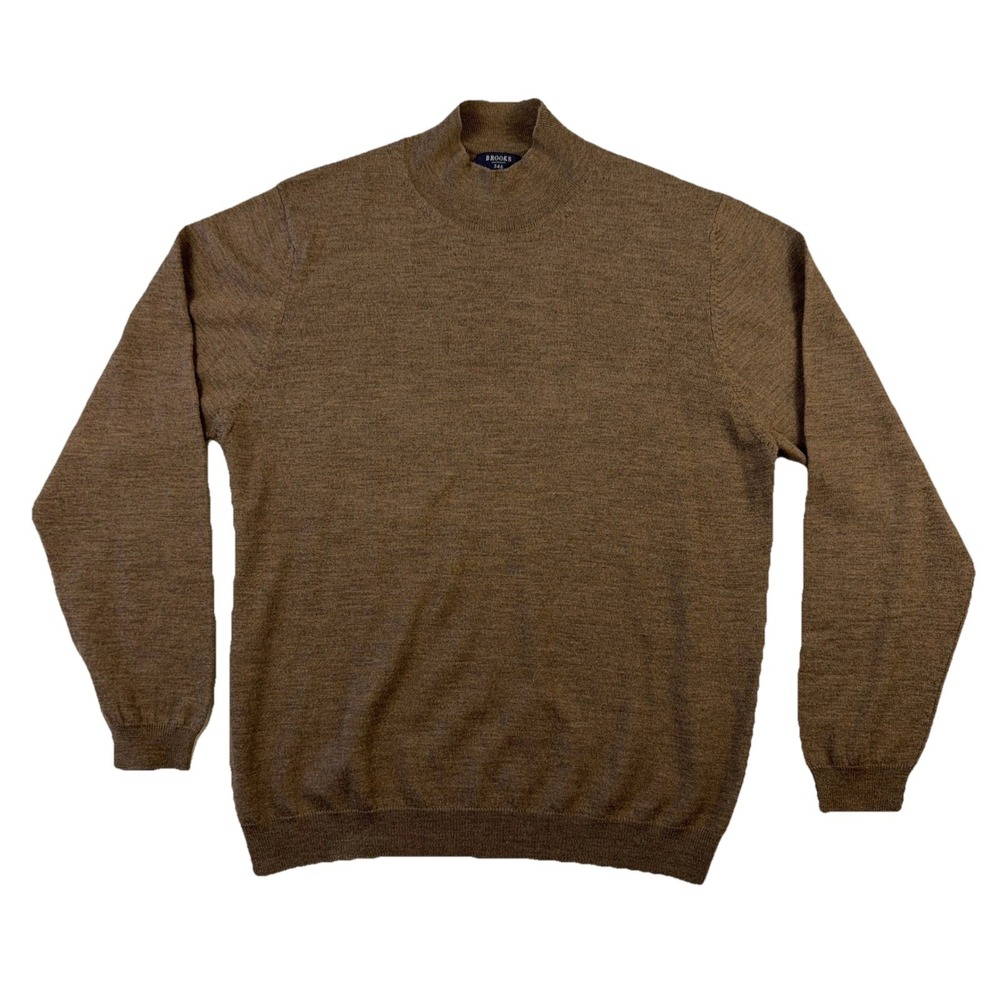 Brooks Brothers 346 Merino Wool Sweater Mens XL Brown Mock Neck Pullover - Picture 1 of 6